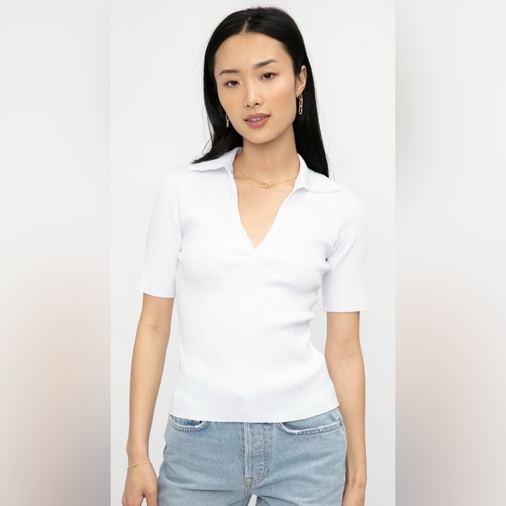 NWT Cotton Citizen White Ibiza Short Sleeve Ribbed Polo Size L